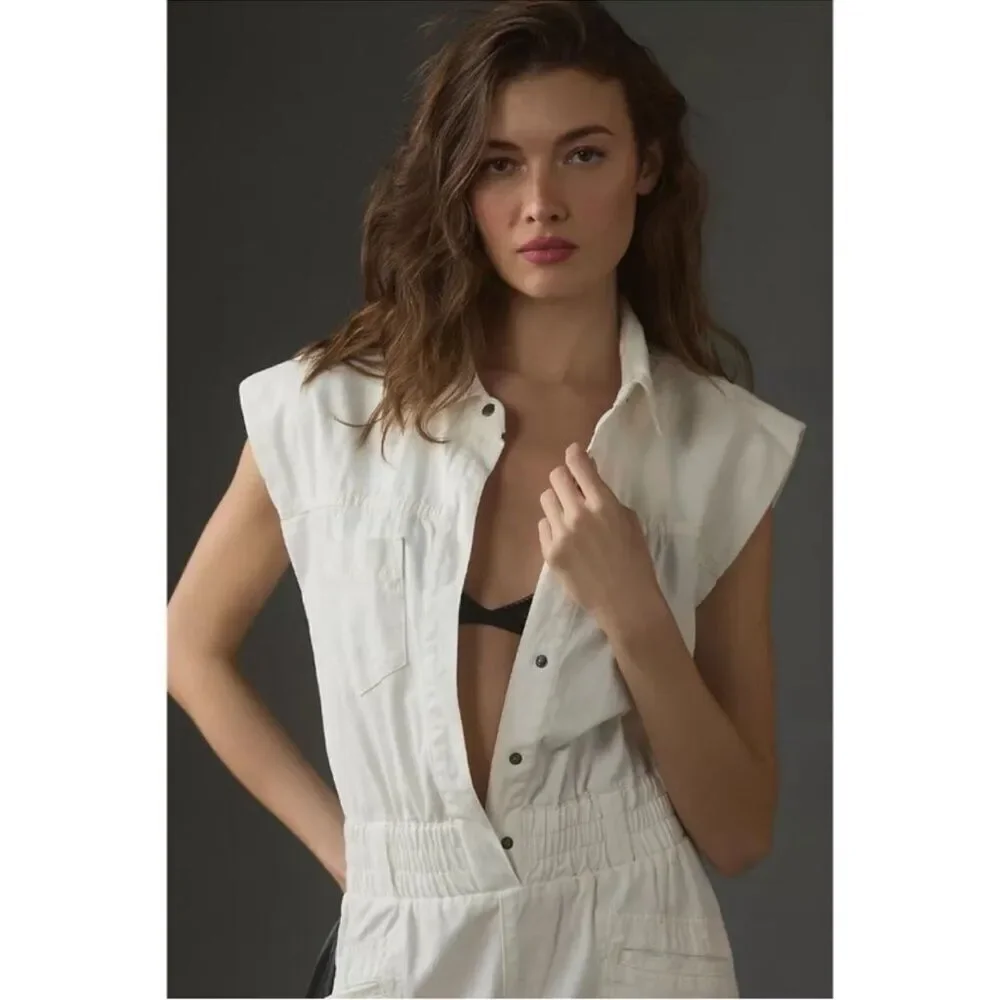 PISTOLA x Revolve Women's Rosie Cotton Jumpsuit in Porcelain White Size Medium - Picture 2 of 12